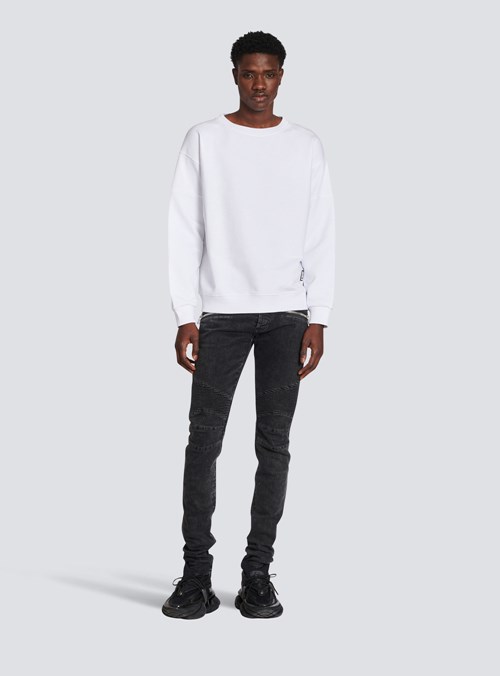 Balmain Eco-designed Cotton Sweatshirt With Balmain Logo Print White | YFOBSPM-21