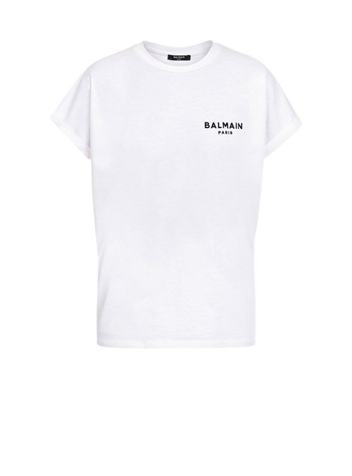 Balmain Eco-designed Cotton T-shirt With Small Flocked Balmain Logo White | AYFQSRW-27