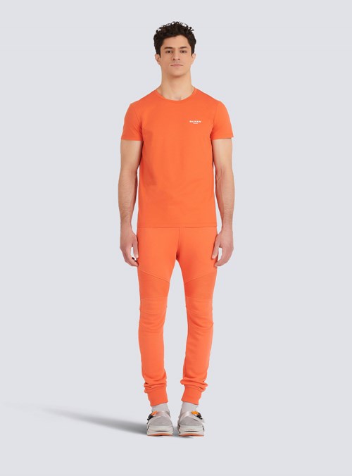 Balmain Eco-designed Cotton T-shirt With Small Flocked Balmain Paris Logo Orange | BQDKAMJ-74