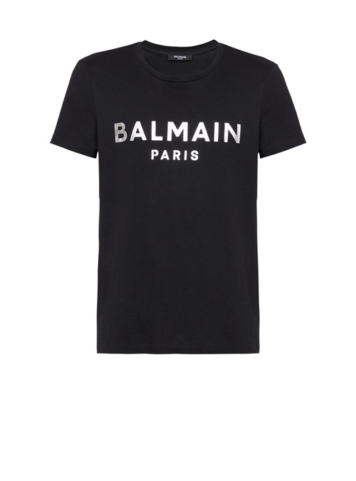 Balmain Eco-designed Cotton T-shirt With Balmain Paris Logo Print Silver | FQYMZID-39