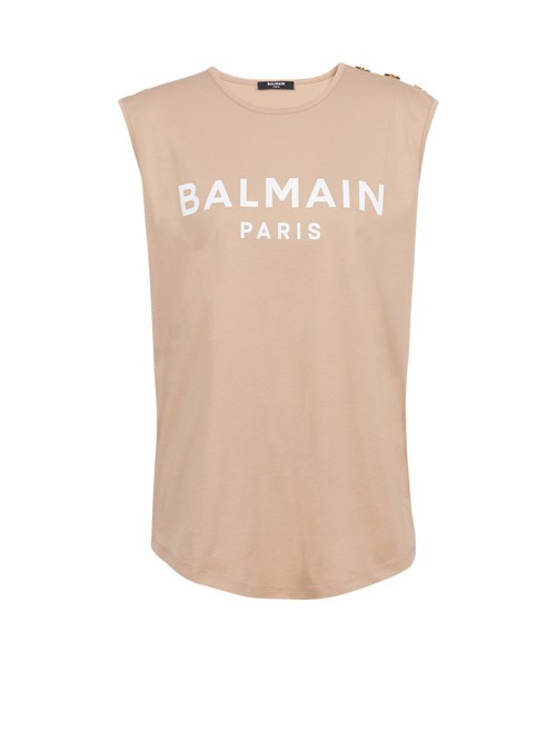 Balmain Eco-designed Cotton T-shirt With Balmain Logo Print Beige | FVLUWTY-04