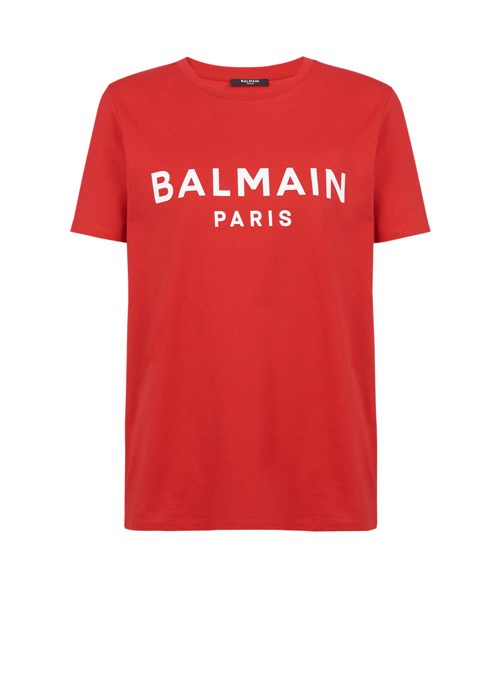 Balmain Eco-designed Cotton T-shirt With Balmain Logo Print Red | HJIXPWZ-30