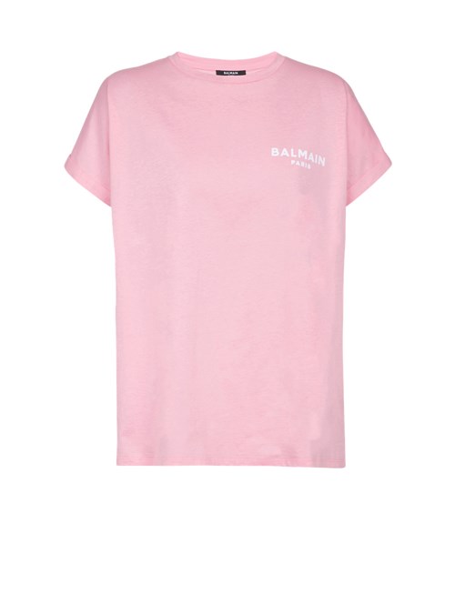 Balmain Eco-designed Cotton T-shirt With Small Flocked Balmain Logo Pink | LCBDIOV-25