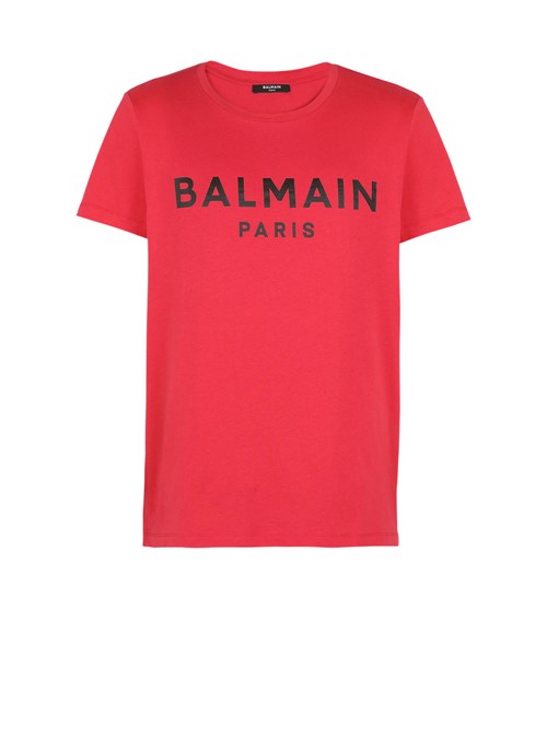 Balmain Eco-designed Cotton T-shirt With Balmain Paris Logo Print Red | MEHRWFA-51