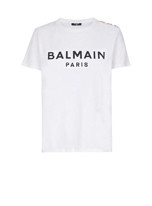 Balmain Eco-designed Cotton T-shirt With Balmain Logo Print White | MHSNYJL-21