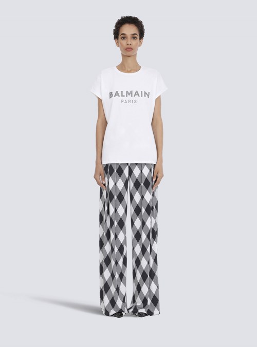 Balmain Eco-designed Cotton T-shirt With Rhinestone Logo White | QUJFRMA-75