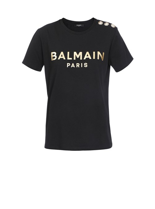 Balmain Eco-designed Cotton T-shirt With Balmain Logo Print Black | SFDQZPH-62