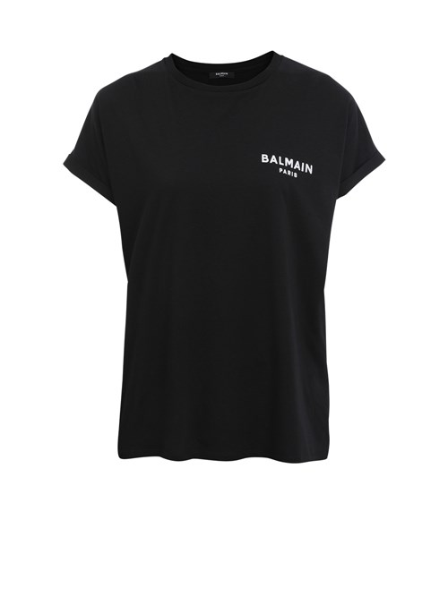 Balmain Eco-designed Cotton T-shirt With Small Flocked Balmain Logo Black | TAPXDBI-13