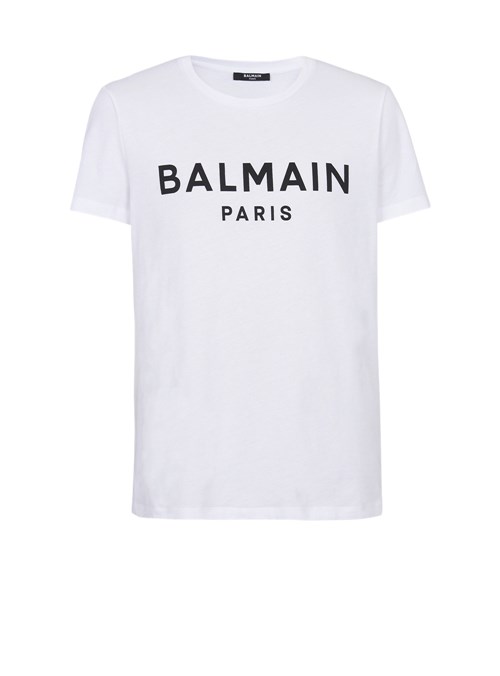 Balmain Eco-designed Cotton T-shirt With Balmain Paris Logo Print White | UYBXNAP-09