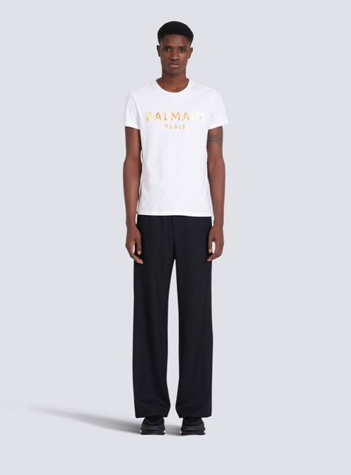 Balmain Eco-designed Cotton T-shirt With Balmain Paris Logo Print White | WNGMVUO-02