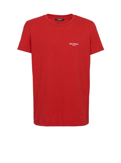 Balmain Eco-designed Cotton T-shirt With Small Flocked Balmain Paris Logo Red | XIRSHZU-94