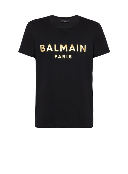 Balmain Eco-designed Cotton T-shirt With Balmain Paris Logo Print Black | YBSHPRF-18