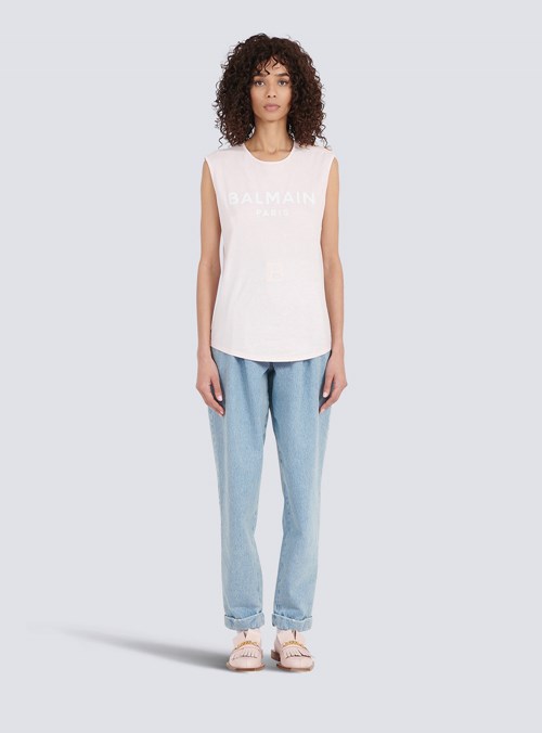 Balmain Eco-designed Cotton T-shirt With Balmain Logo Print Pink | ZENGIYH-50