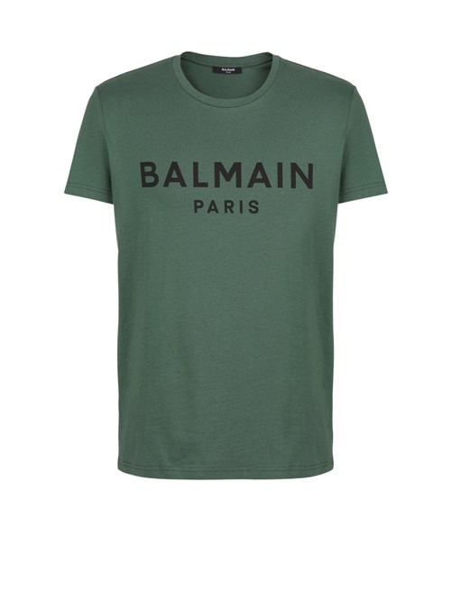 Balmain Eco-designed Cotton T-shirt With Balmain Paris Logo Print Green | ZLGVWRB-61