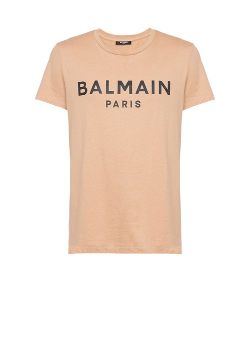 Balmain Eco-designed Cotton T-shirt With Balmain Paris Logo Print Beige | ZVCMUIO-02