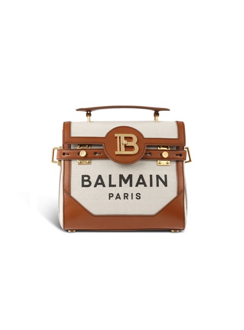 Balmain Ecru Canvas B-buzz 23 Bag With Brown Leather Panels Beige | TCVIUEH-65