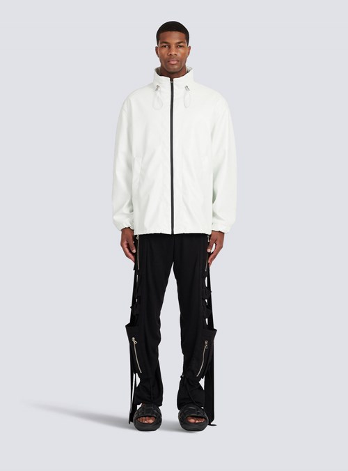 Balmain Faux Leather Bomber Jacket White | EHIJVYU-23