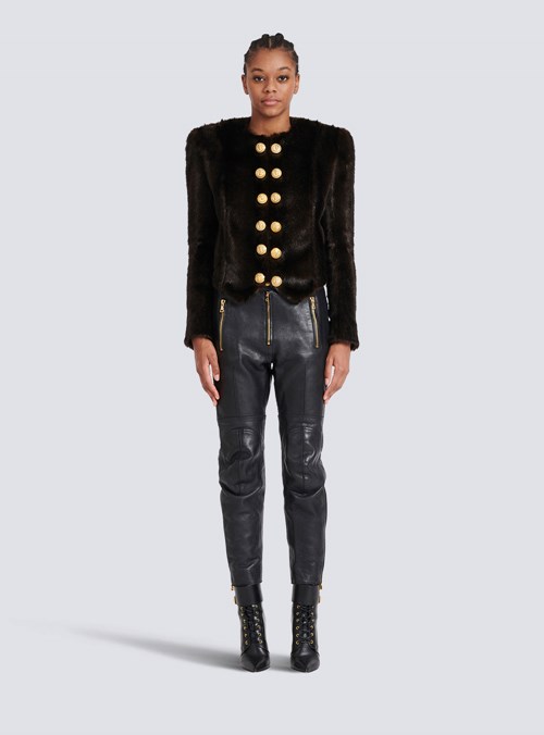 Balmain Faux Leather Spencer Jacket Brown | SAKLXMO-79