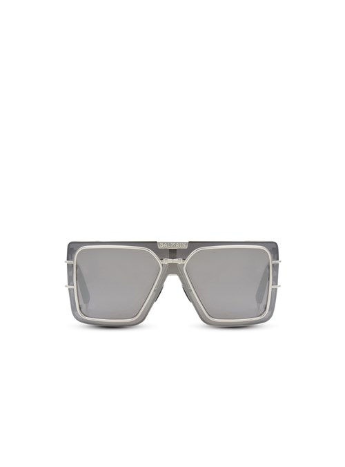 Balmain Gold-tone And Dark Gray Titanium Shield-shaped Wonder Boy Sunglasses Grey | MZRSVQD-93