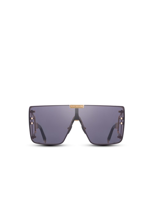 Balmain Gold-tone And Dark Gray Titanium Shield-shaped Wonder Boy Sunglasses Black | QWRHNSG-12