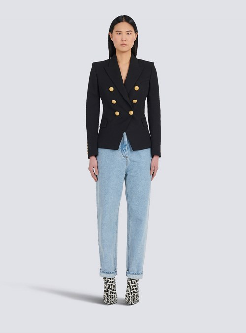 Balmain Grain De Poudre Double-breasted Jacket Black | OSYHUGI-19