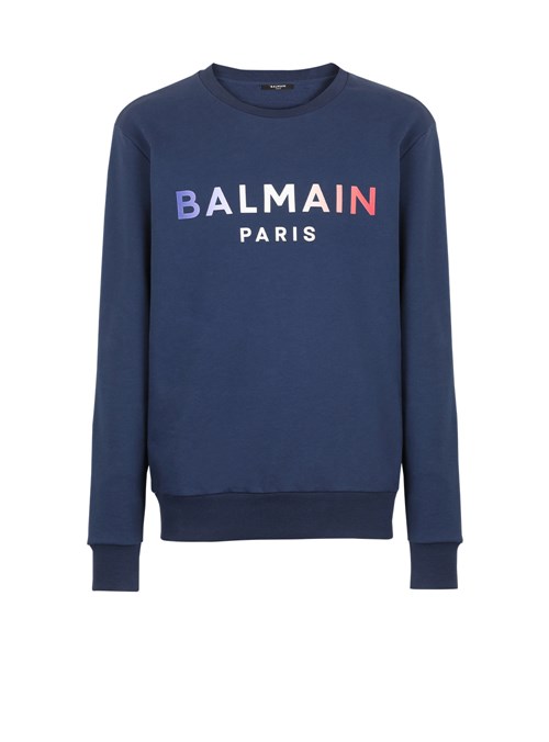 Balmain High Summer Capsule - Cotton Sweatshirt With Balmain Paris Tie-dye Logo Print Navy | CBAUYWE-84