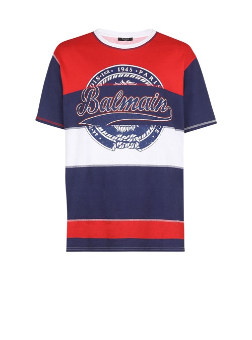 Balmain High Summer Capsule - Cotton T-shirt With Balmain Paris Logo Print Multicolor | YWPSBOT-84