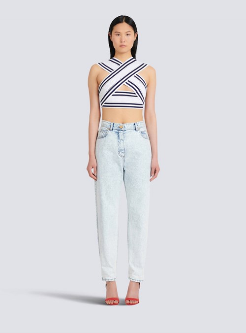 Balmain High Summer Capsule - Knit Crop Top White | NFURXVH-67