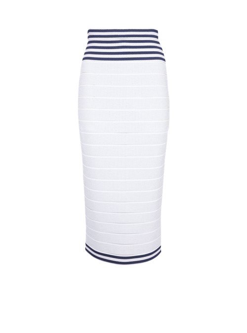 Balmain High Summer Capsule - Mid-length Knit Skirt White | PVJMNBW-51