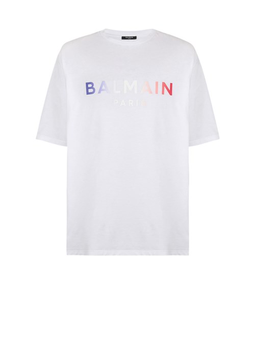 Balmain High Summer Capsule -cotton T-shirt With Balmain Paris Tie-dye Logo Print White | AEOLBGQ-12