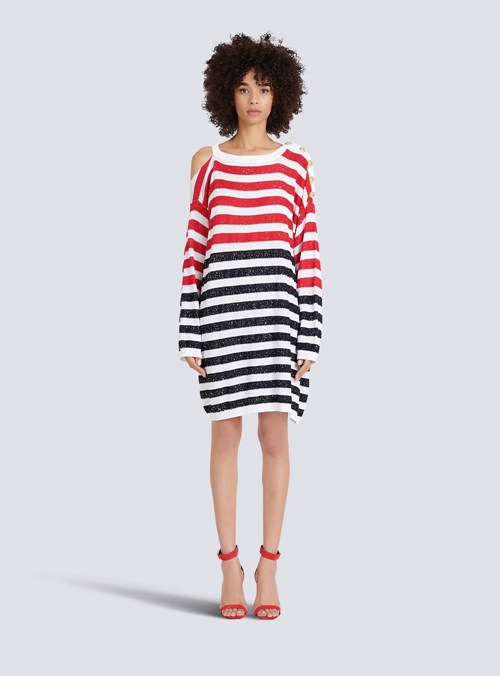 Balmain High Summer Capsule -striped Knit Dress Multicolor | ULOYFNX-52