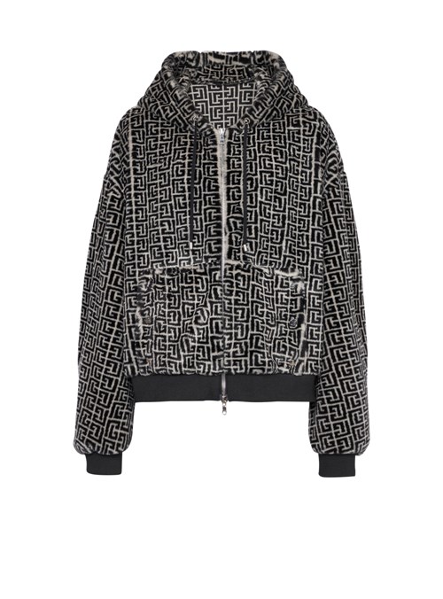 Balmain Hooded Faux Fur Sweatshirt With Balmain Monogram Black | ZECUKXY-61