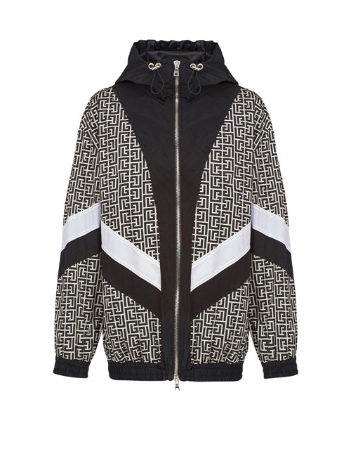 Balmain Hooded Nylon Jacket With Balmain Monogram Black | IKVFCLP-83