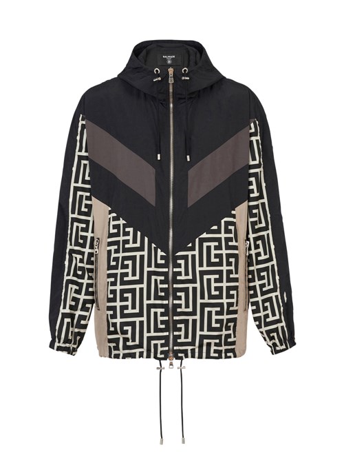 Balmain Hooded Nylon Jacket With Balmain Monogram Black | STFMCAV-52