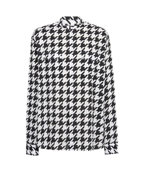 Balmain Houndstooth Print Cotton Shirt Black | HDXRICE-65