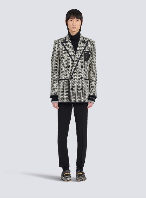 Balmain Jersey Blazer With Balmain Monogram And Double-breasted Black Buttoned Fastening Black | WLUABYH-15