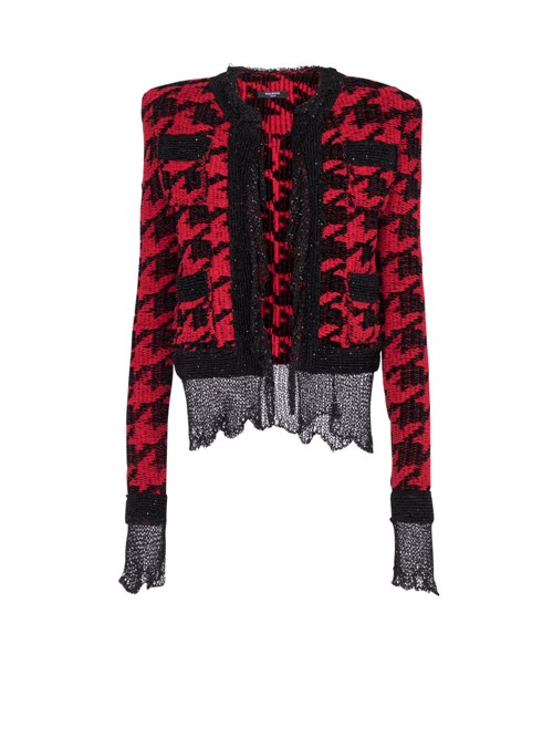 Balmain Knit Destroyed Jacket Red | WIFJHSX-97