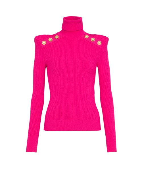 Balmain Knit Sweater With Gold-tone Buttons Pink | FQUKHIX-08