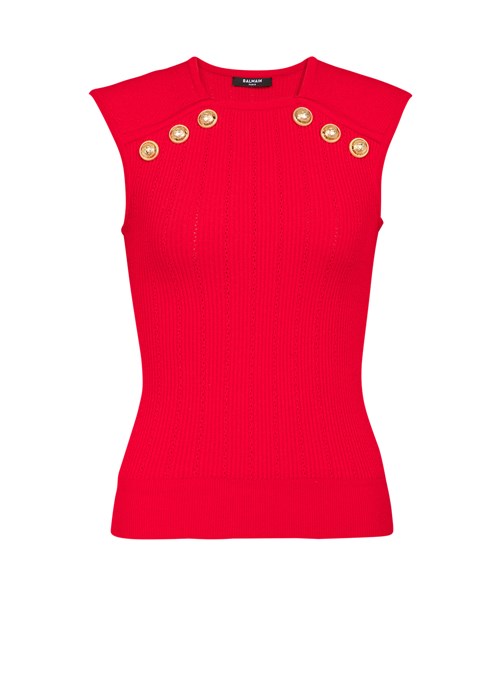 Balmain Knit Top With Gold-tone Buttons Red | RNWQDVT-15