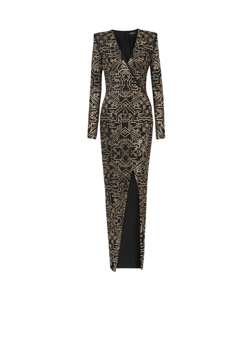 Balmain Long Embroidered Dress Black | HTQMDZG-24