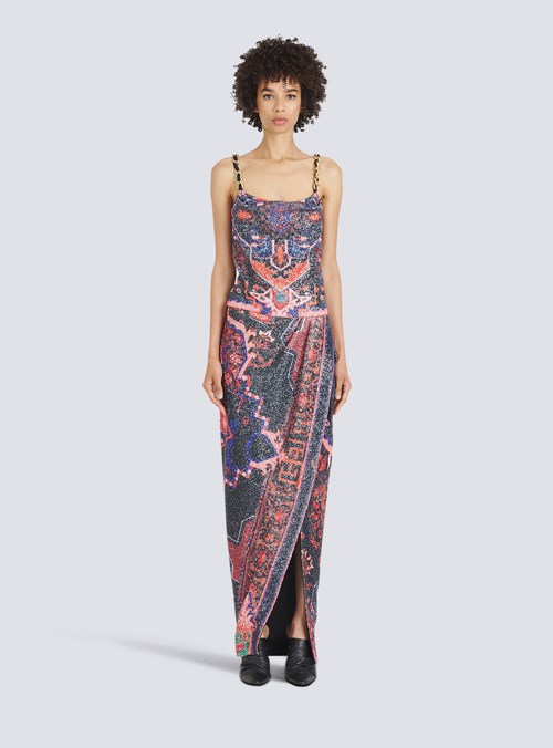 Balmain Long Multicolor Sequined Dress Multicolor | XAWKICQ-64