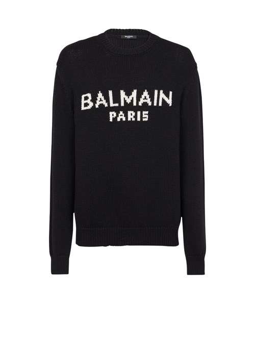 Balmain Merino Wool Sweater With White Balmain Paris Logo Black | MOCPYEH-23