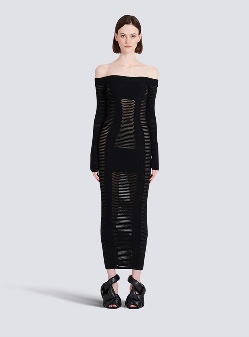 Balmain Mid-length Knit Bustier Dress Black | NEQPROV-51