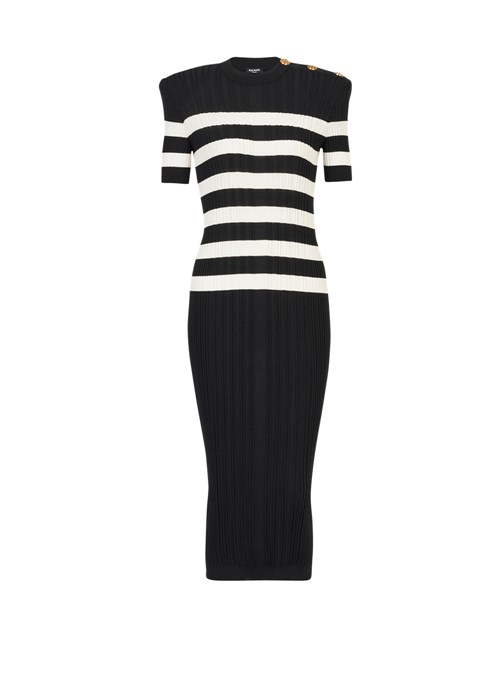 Balmain Mid-length Striped Knit Dress Black | UYTXCSI-21