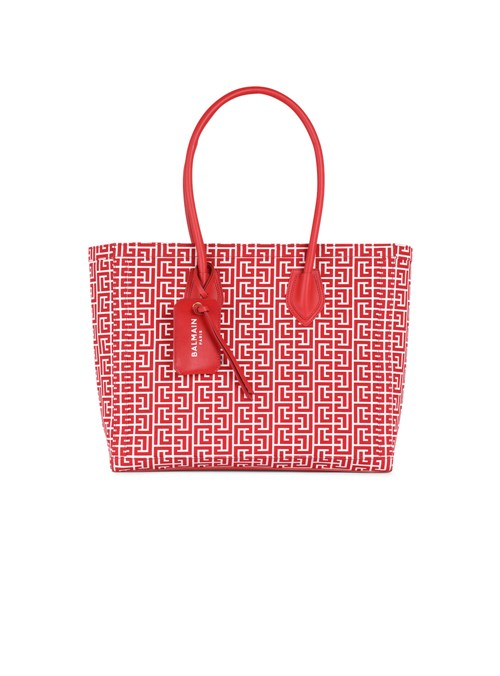 Balmain Monogram Canvas B-army 42 Tote Red | WGRZDJO-49