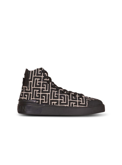 Balmain Monogram Jacquard B-court High-top Sneakers Black | XSQTNWV-68