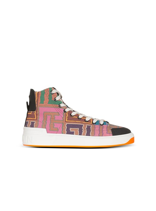 Balmain Multicolor Needlepoint B-court High-top Sneakers With Balmain Monogram Multicolor | OPLZRUS-96