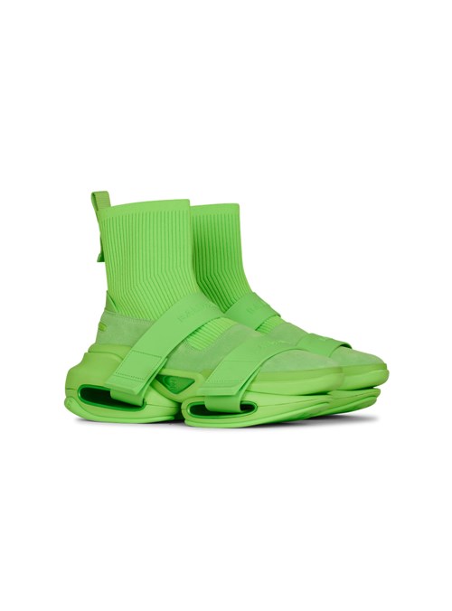 Balmain Neoprene And Knit B-bold High-top Sneakers With Straps Green | ZGBRJSC-60