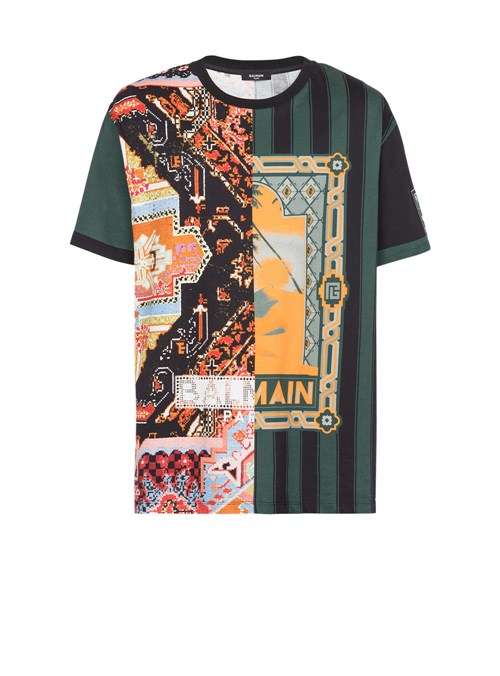 Balmain Oversized Cotton T-shirt With Multicolor Balmain Print Multicolor | GBSIJKT-06