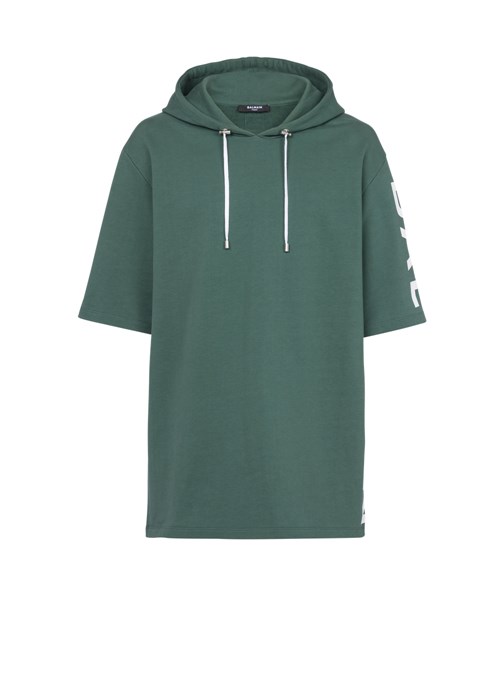 Balmain Oversized Eco-designed Cotton Hooded Sweatshirt With Balmain Logo Print Green | SPXMVGN-63